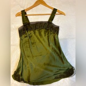 Y2K  Nougat London 100% Olive Silk Lace Top. size Small
